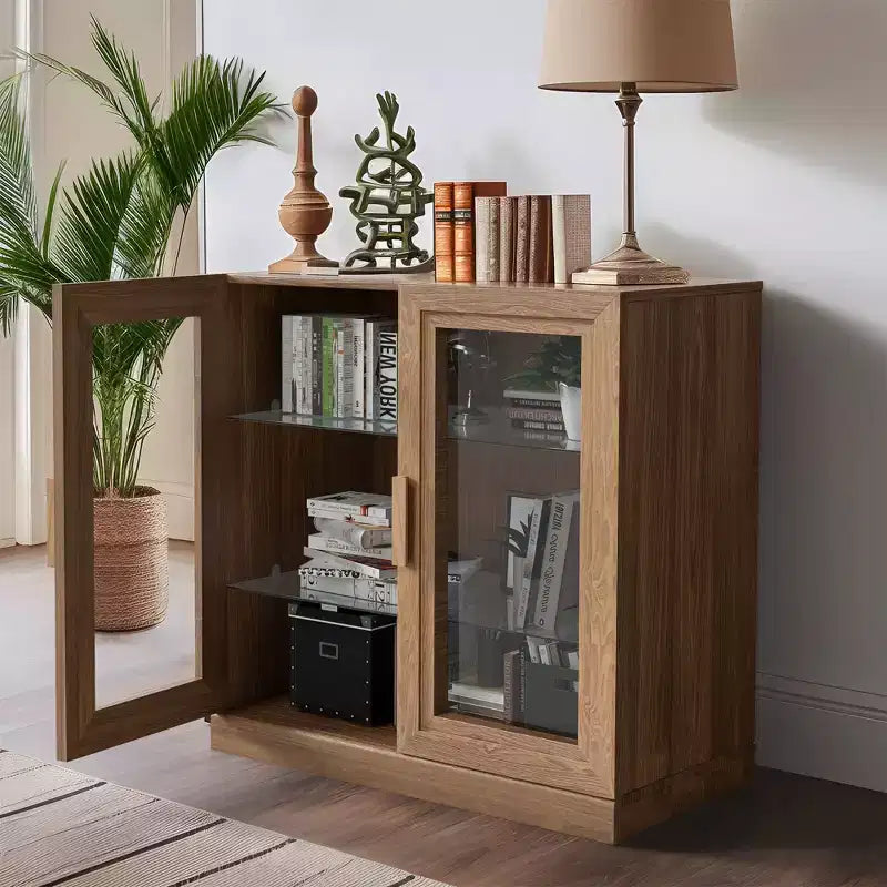 PexFix 31x31x16 Wood Accent Cabinet with Adjustable Shelf Storage Cabinet Natural-Glass Door