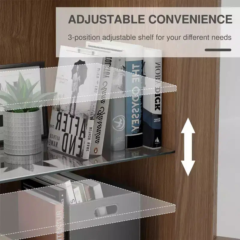 Meuble d'appoint en bois avec étagère réglable Armoire de rangement Porte vitrée naturelle