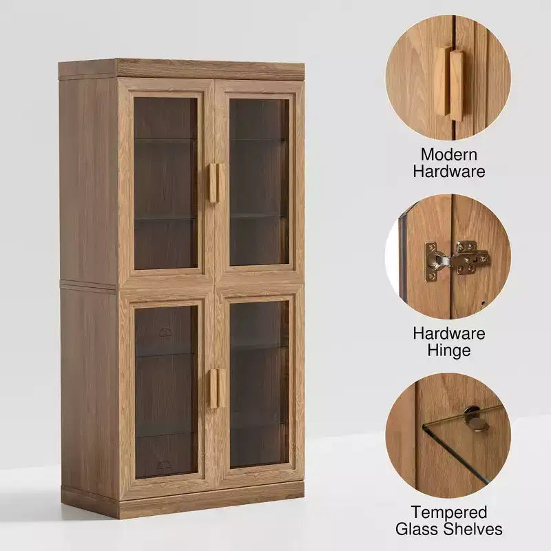 Meuble d'appoint en bois avec étagère réglable Armoire de rangement Porte vitrée naturelle