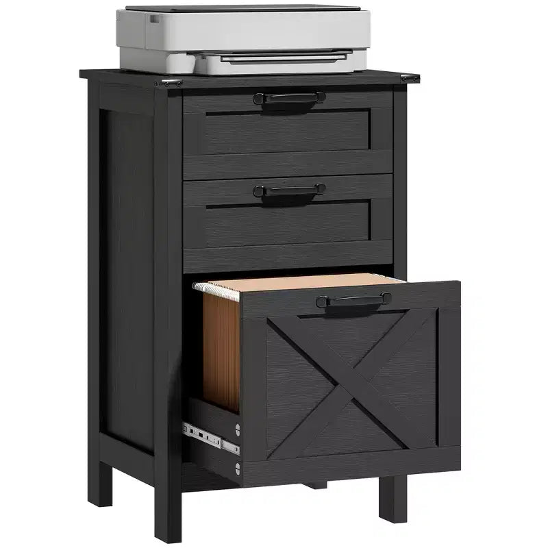 HOMCOM 3 Drawer File Cabinet, Filing Cabinet for Hanging A4/Letter Size, Farmhouse Printer Stand with Storage for Home Office