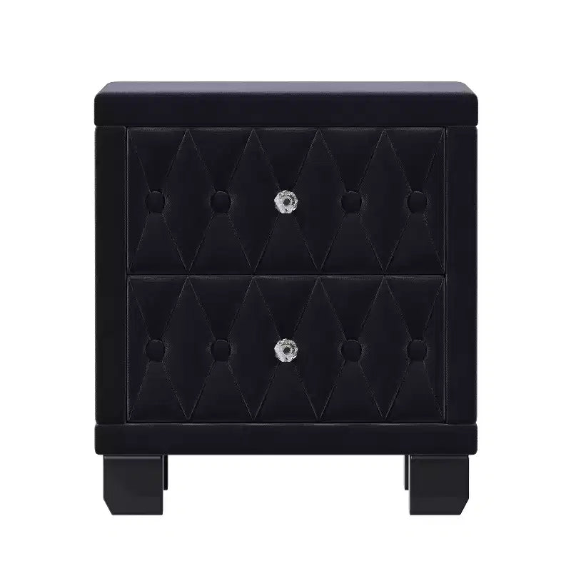 Table de chevet élégante en velours avec 2 tiroirs et poignée en cristal