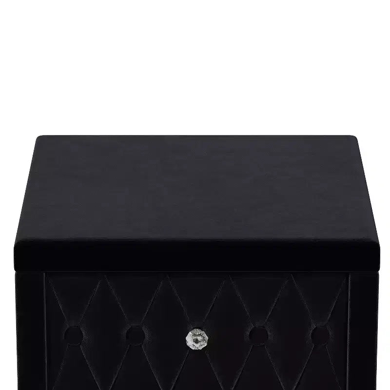 Table de chevet élégante en velours avec 2 tiroirs et poignée en cristal