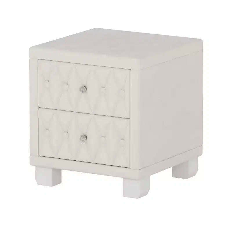 Table de chevet élégante en velours avec 2 tiroirs et poignée en cristal