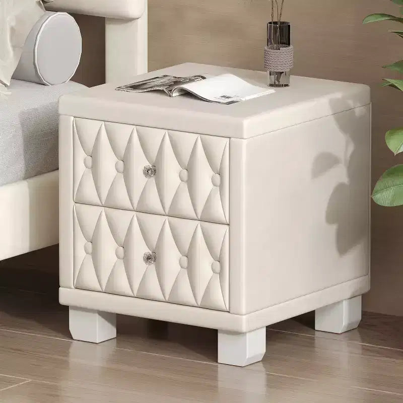 Elegant Velvet Nightstand with 2 Drawers and Crystal Handle, Storage Bedside Table with Button-Tufted - ModernLuxe