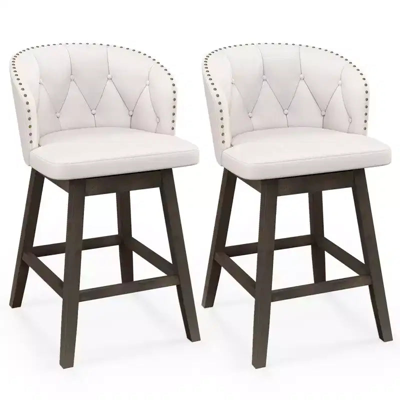 Costway 2/4 PCS Counter Height Bar Stools Fabric Upholstered Island Stools with 360 Swivel Seat Beige