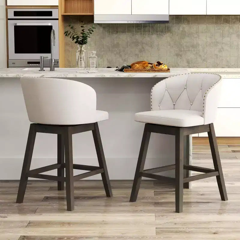 Tabourets de bar hauteur comptoir, tabourets d'îlot rembourrés en tissu avec siège pivotant à 360°, beiges