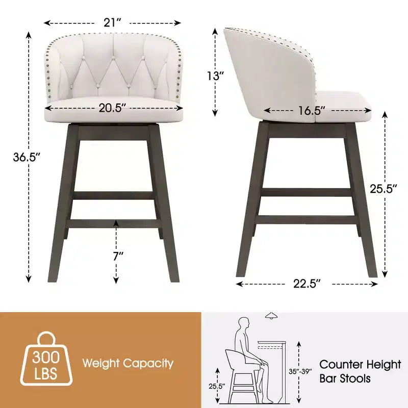 Tabourets de bar hauteur comptoir, tabourets d'îlot rembourrés en tissu avec siège pivotant à 360°, beiges