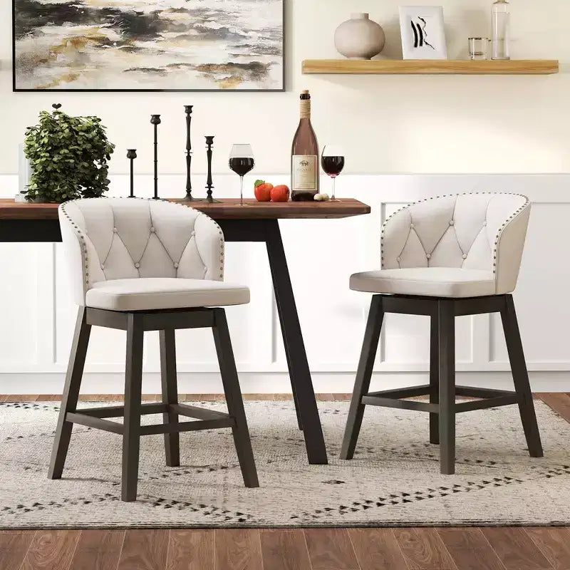 Tabourets de bar hauteur comptoir, tabourets d'îlot rembourrés en tissu avec siège pivotant à 360°, beiges