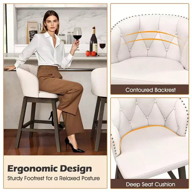 Tabourets de bar hauteur comptoir, tabourets d'îlot rembourrés en tissu avec siège pivotant à 360°, beiges