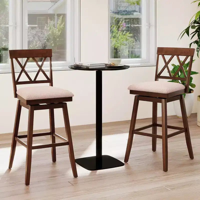 Tabouret de bar Chaise en bois avec dossier profilé Siège rembourré pivotant Chêne