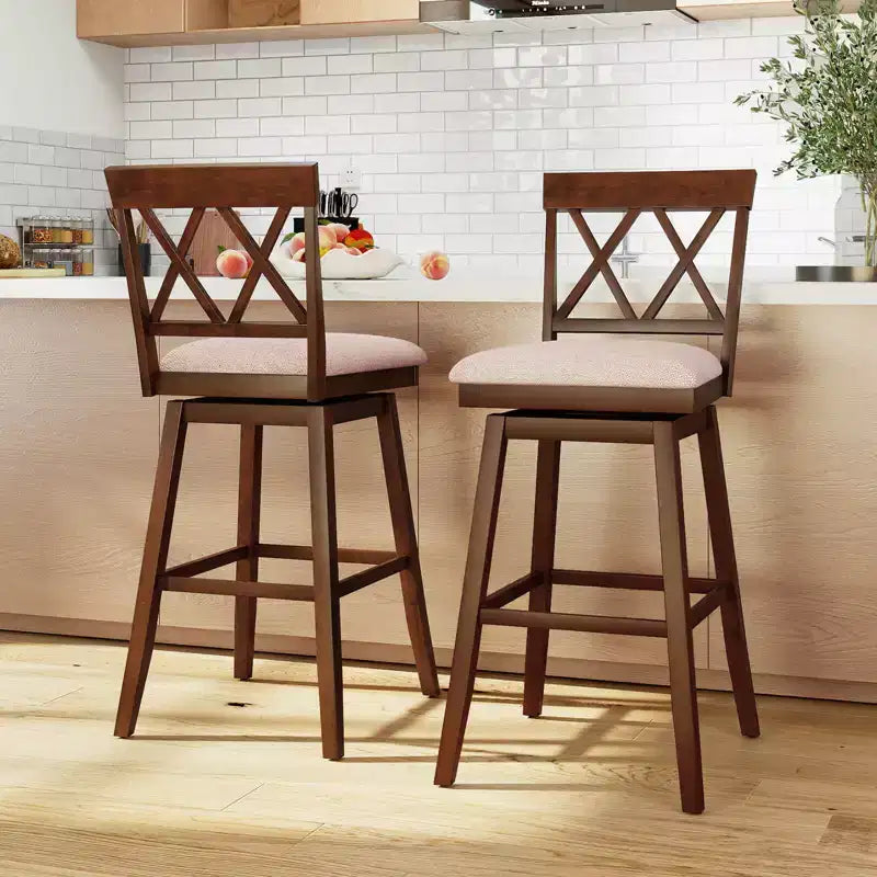 Tabouret de bar Chaise en bois avec dossier profilé Siège rembourré pivotant Chêne