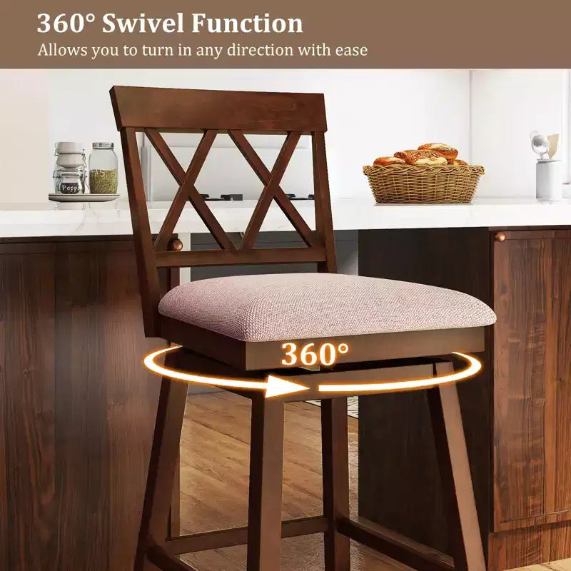 Tabouret de bar Chaise en bois avec dossier profilé Siège rembourré pivotant Chêne