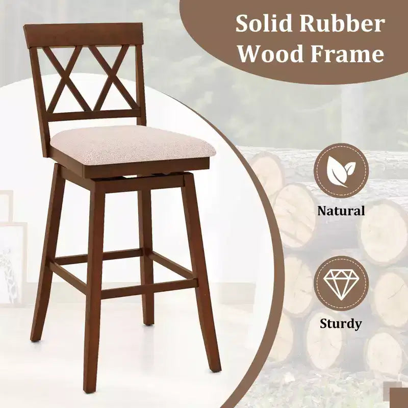 Tabouret de bar Chaise en bois avec dossier profilé Siège rembourré pivotant Chêne