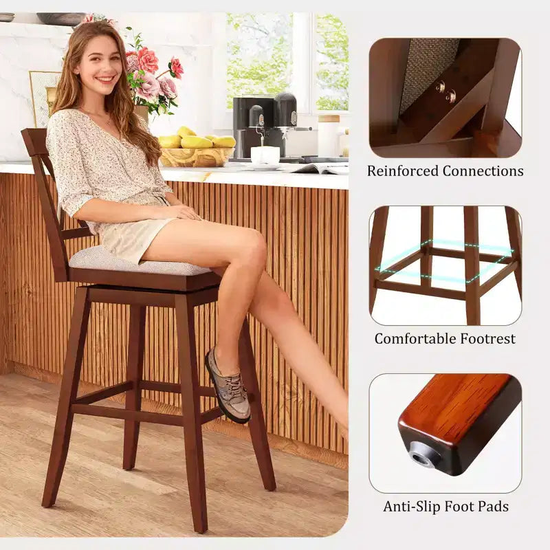 Tabouret de bar Chaise en bois avec dossier profilé Siège rembourré pivotant Chêne