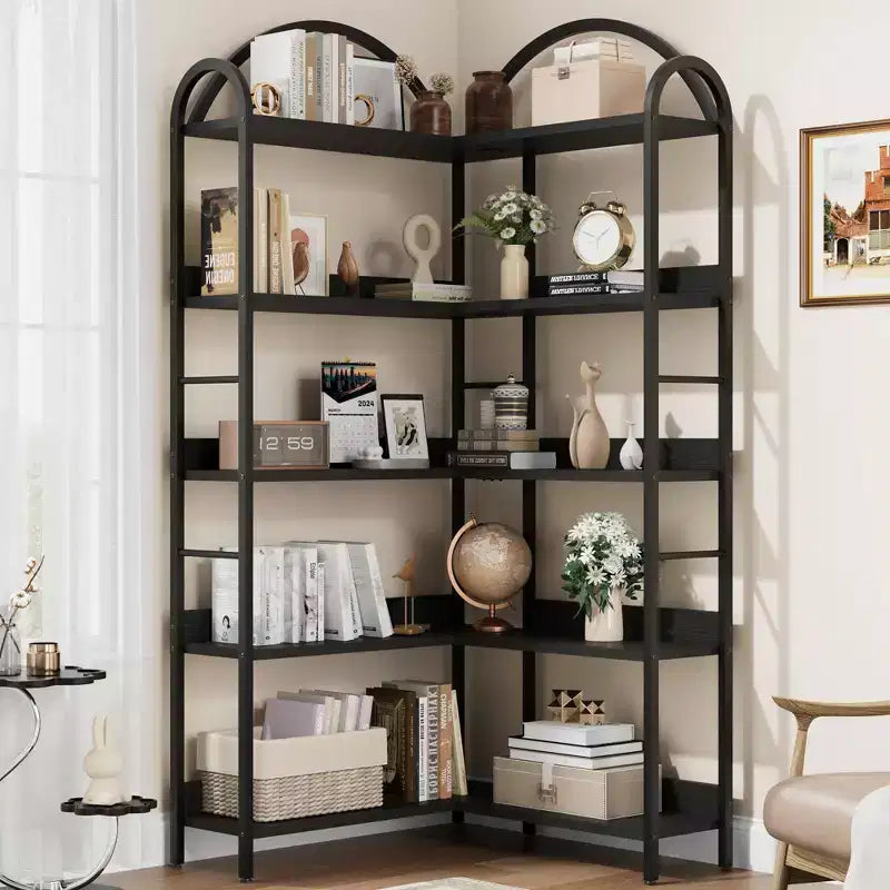 Corner Bookshelf Industrial Bookcase 68.5 inch Arched Top