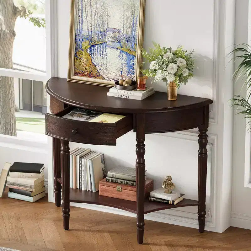Console de Ferme Demi-Lune 39 pouces avec Tiroir et Étagère