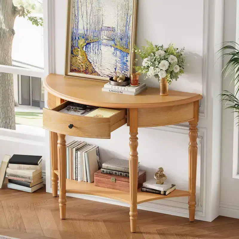 Console de Ferme Demi-Lune 39 pouces avec Tiroir et Étagère