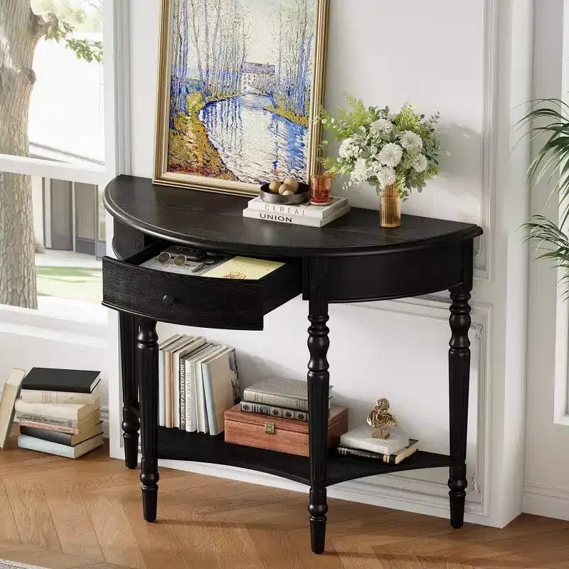 Console de Ferme Demi-Lune 39 pouces avec Tiroir et Étagère