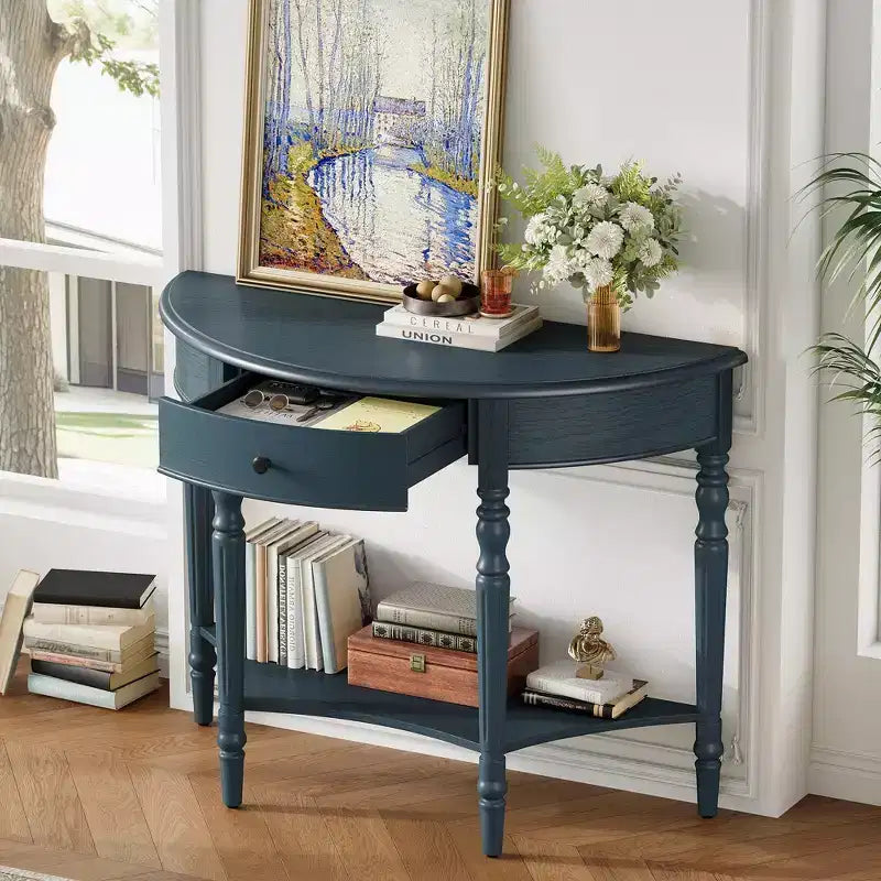 Console de Ferme Demi-Lune 39 pouces avec Tiroir et Étagère
