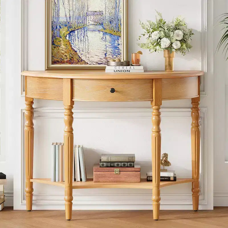 Console de Ferme Demi-Lune 39 pouces avec Tiroir et Étagère