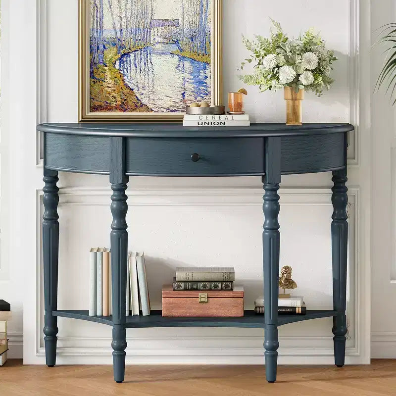 Console de Ferme Demi-Lune 39 pouces avec Tiroir et Étagère