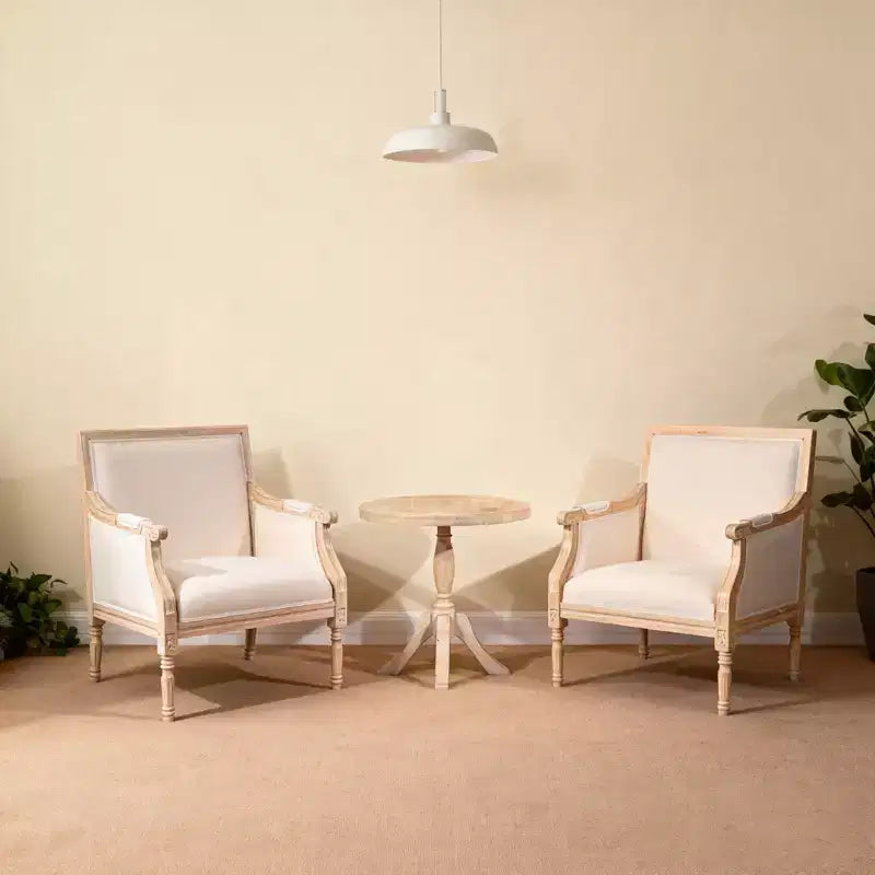 French Accent Chair, Traditional Wood Frame, Linen Upholstery, Distressed Finish, Single