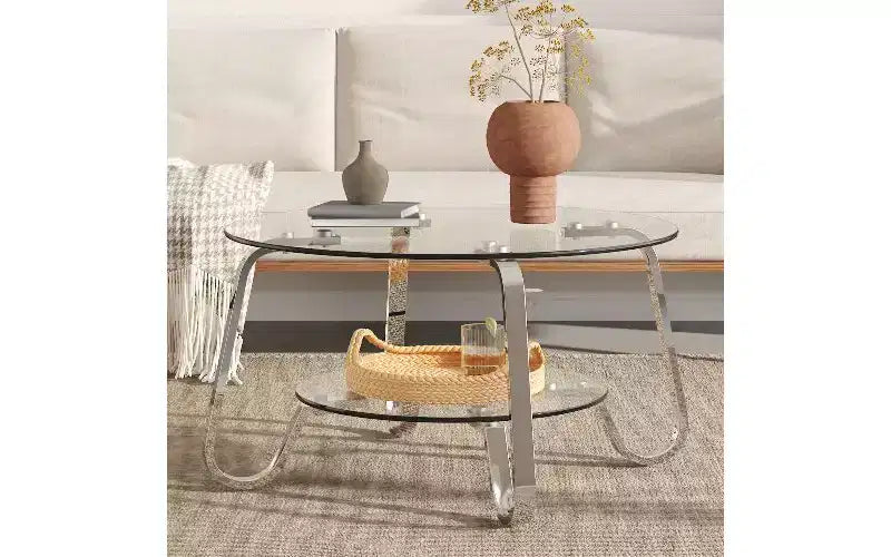 Table basse vintage à plateau en verre et cadre métallique Table d'appoint polyvalente