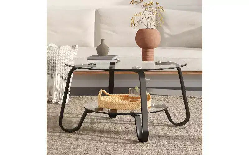Table basse vintage à plateau en verre et cadre métallique Table d'appoint polyvalente