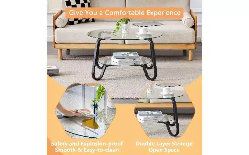 Table basse vintage à plateau en verre et cadre métallique Table d'appoint polyvalente