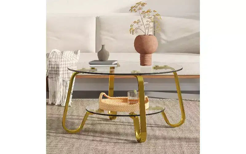 Table basse vintage à plateau en verre et cadre métallique Table d'appoint polyvalente