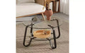 TUYOHW Vintage Glass-Top Coffee Table with Metal Frame, Versatile Center Table for Living Room, Minimalist Double-layer Tea Table