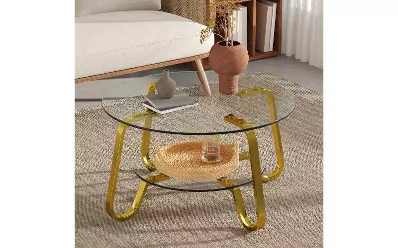 Table basse vintage à plateau en verre et cadre métallique Table d'appoint polyvalente
