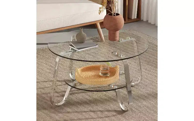 Table basse vintage à plateau en verre et cadre métallique Table d'appoint polyvalente