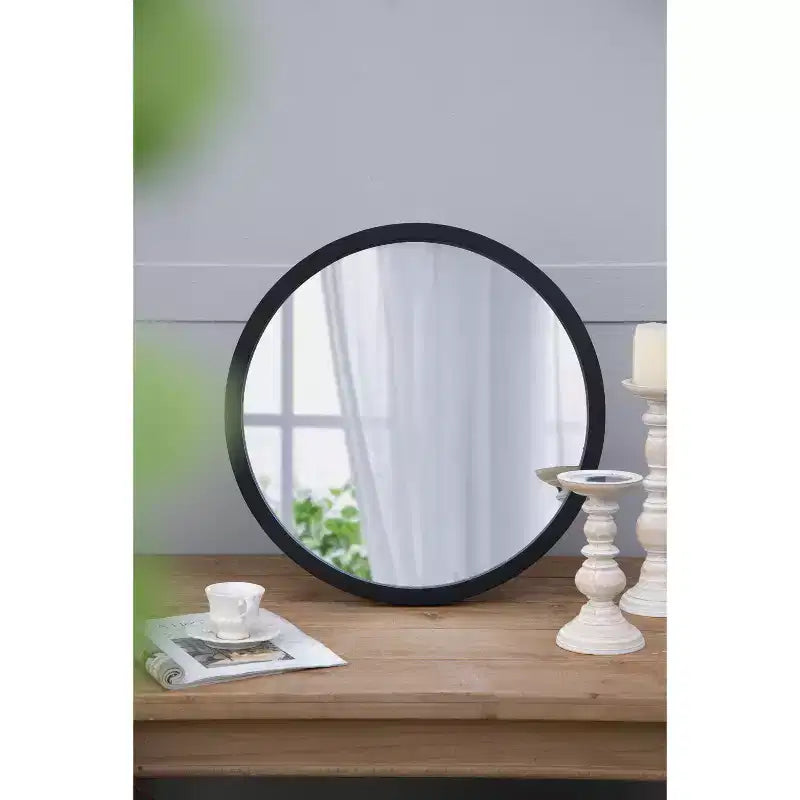 Miroir mural rond avec cadre en bois noir