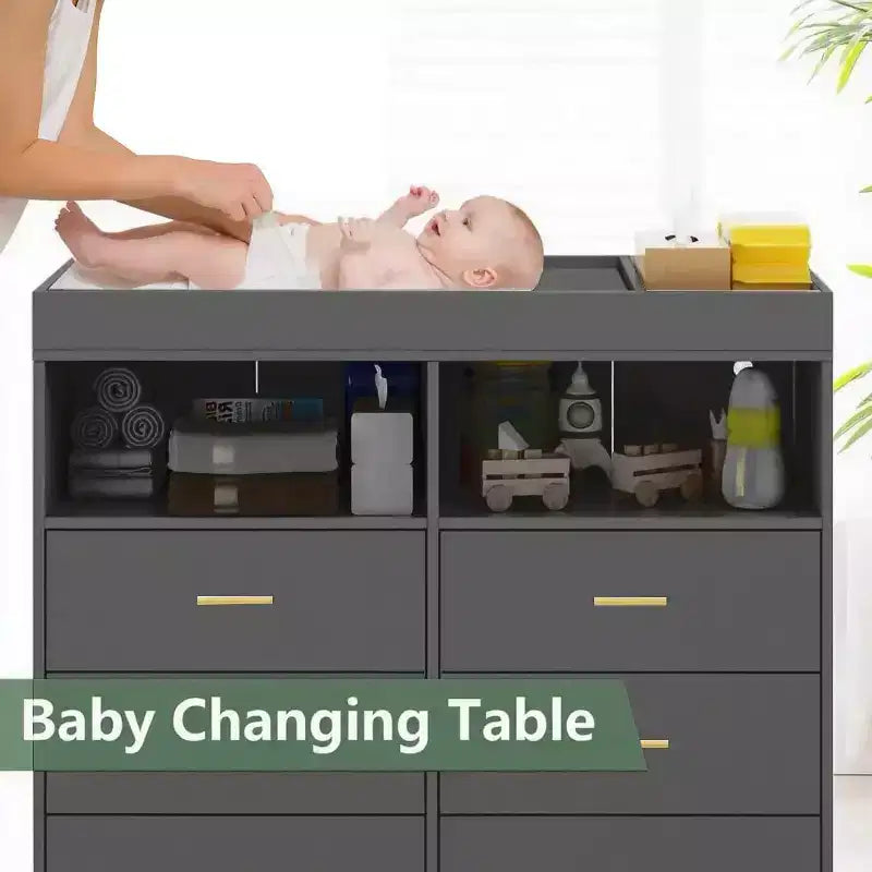Commode à langer avec tiroirs et pieds en métal, organisateur de chambre de bébé