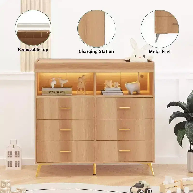 Commode à langer avec tiroirs et pieds en métal, organisateur de chambre de bébé