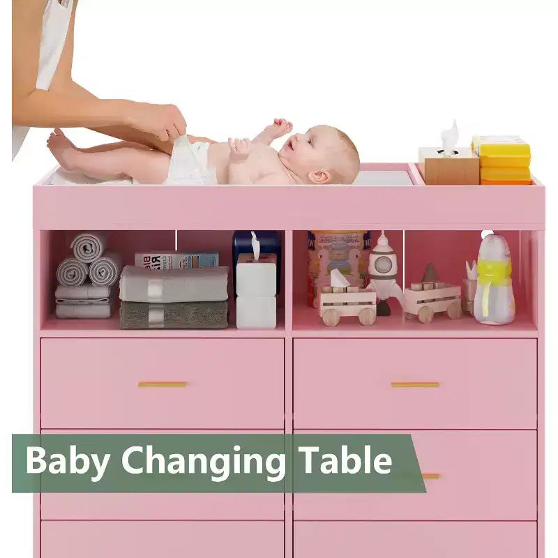 Commode à langer avec tiroirs et pieds en métal, organisateur de chambre de bébé