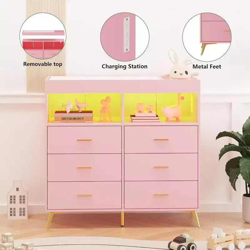 Commode à langer avec tiroirs et pieds en métal, organisateur de chambre de bébé