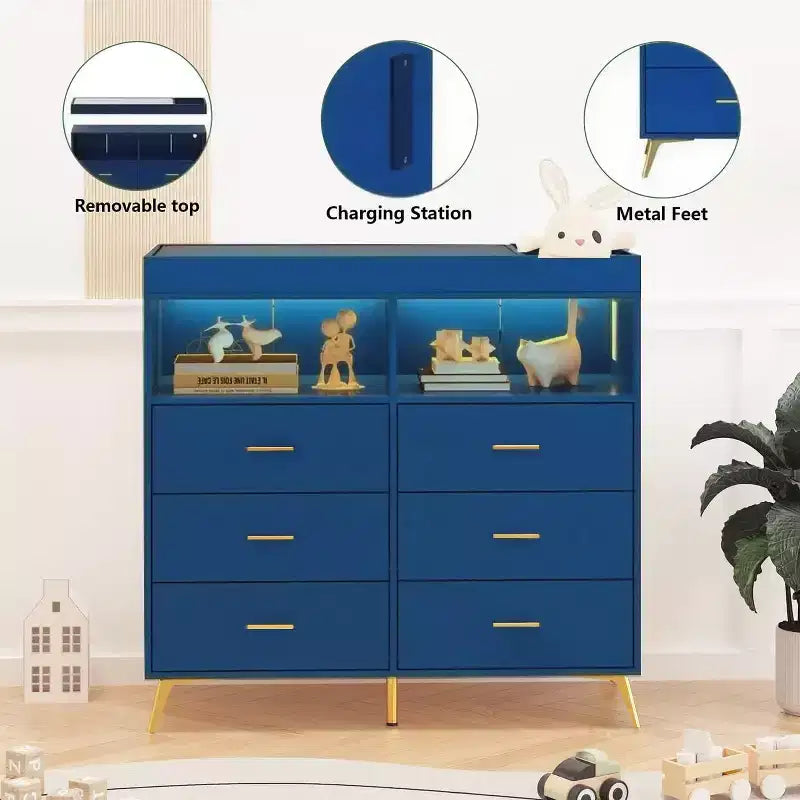 Commode à langer avec tiroirs et pieds en métal, organisateur de chambre de bébé