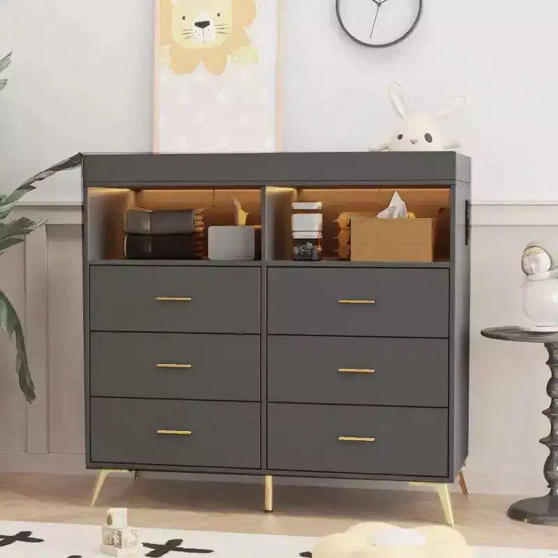 Commode à langer avec tiroirs et pieds en métal, organisateur de chambre de bébé