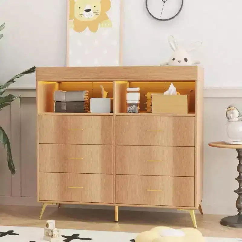 Commode à langer avec tiroirs et pieds en métal, organisateur de chambre de bébé
