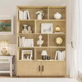 Étagère à 5 niveaux avec portes en rotin, étagères réglables, armoire de rangement bohème en bois