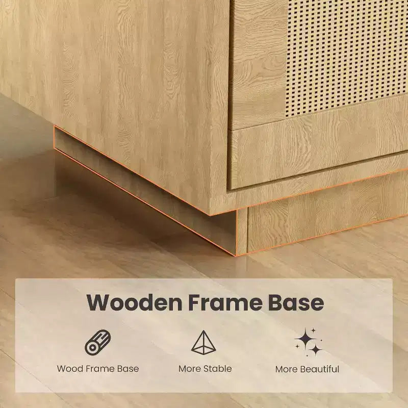 Étagère à 5 niveaux avec portes en rotin, étagères réglables, armoire de rangement bohème en bois