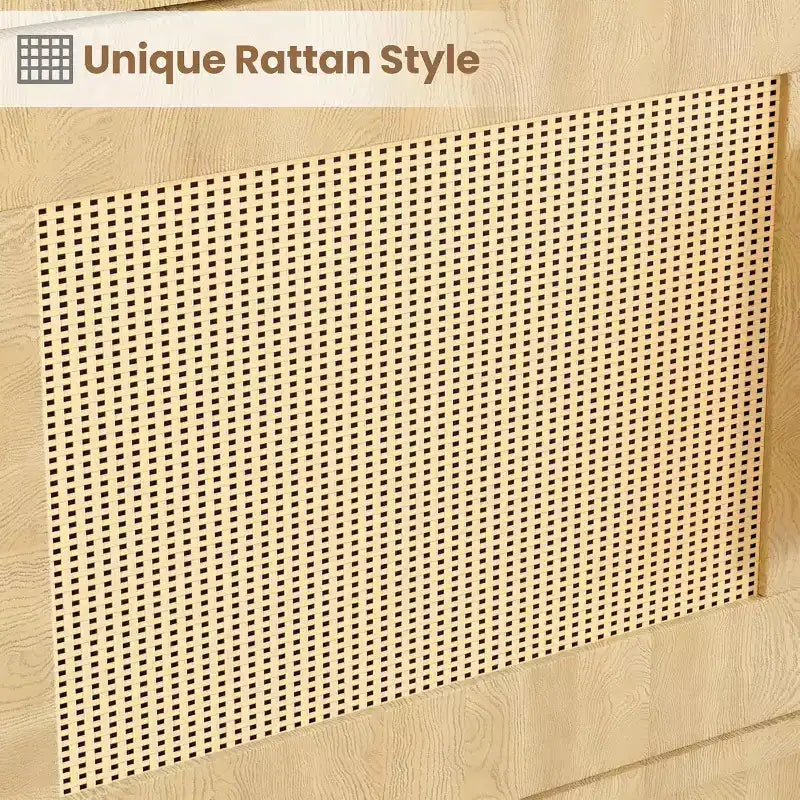 Étagère à 5 niveaux avec portes en rotin, étagères réglables, armoire de rangement bohème en bois