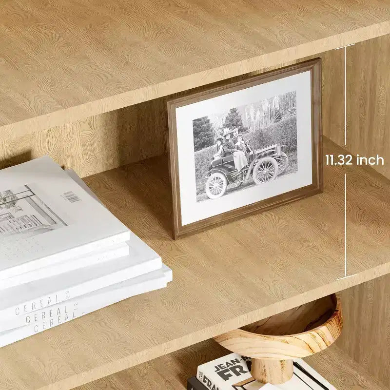 Étagère à 5 niveaux avec portes en rotin, étagères réglables, armoire de rangement bohème en bois