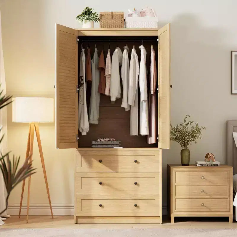 Armoire penderie avec tiroirs, armoire en bois de 176,5 cm