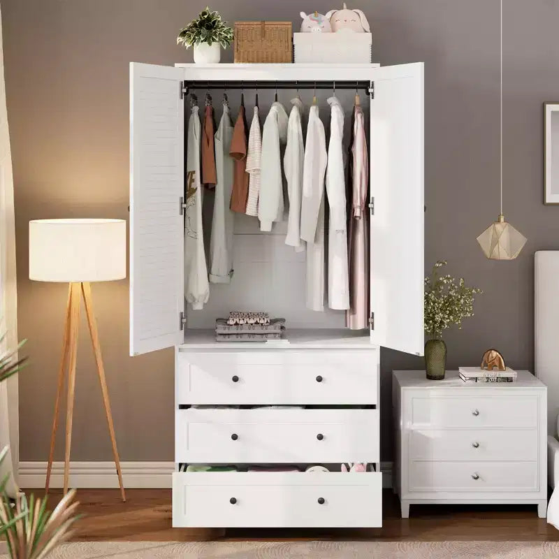 Armoire penderie avec tiroirs, armoire en bois de 176,5 cm