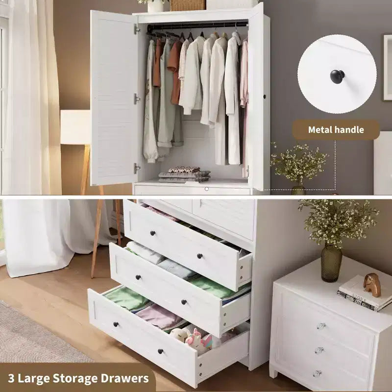 Armoire penderie avec tiroirs, armoire en bois de 176,5 cm