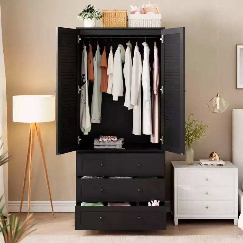 Armoire penderie avec tiroirs, armoire en bois de 176,5 cm