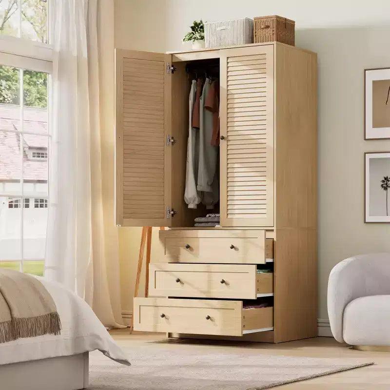 Armoire penderie avec tiroirs, armoire en bois de 176,5 cm